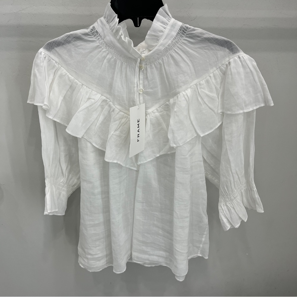 Frame Ruffle Flounce Top Blanc - Picture 1 of 5